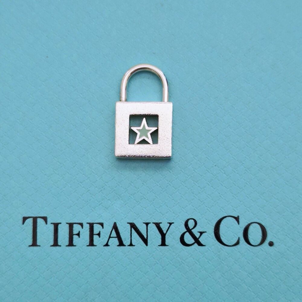 RARE Tiffany & Co Blue Enamel Star Lock Padlock Openable Charm Pendant